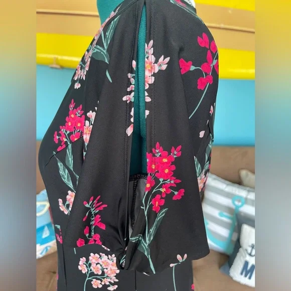 NY Collection Women’s Black Floral Dress Size Large - Picture 3 of 7